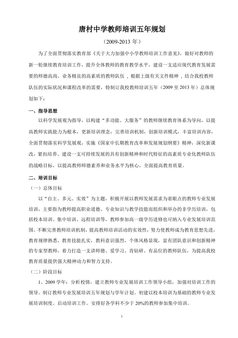 唐村中学教师培训五年规划