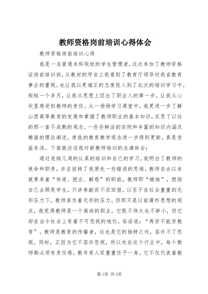 3教师资格岗前培训心得体会