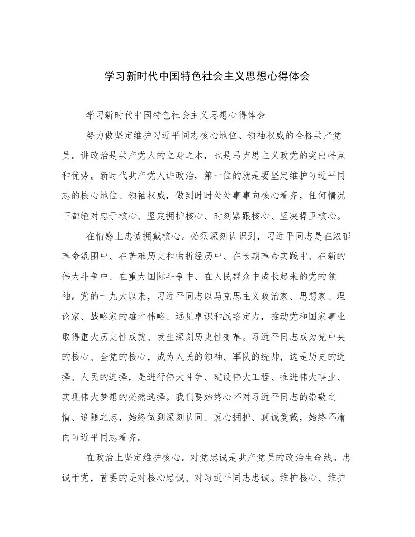 学习新时代中国特色社会主义思想心得体会