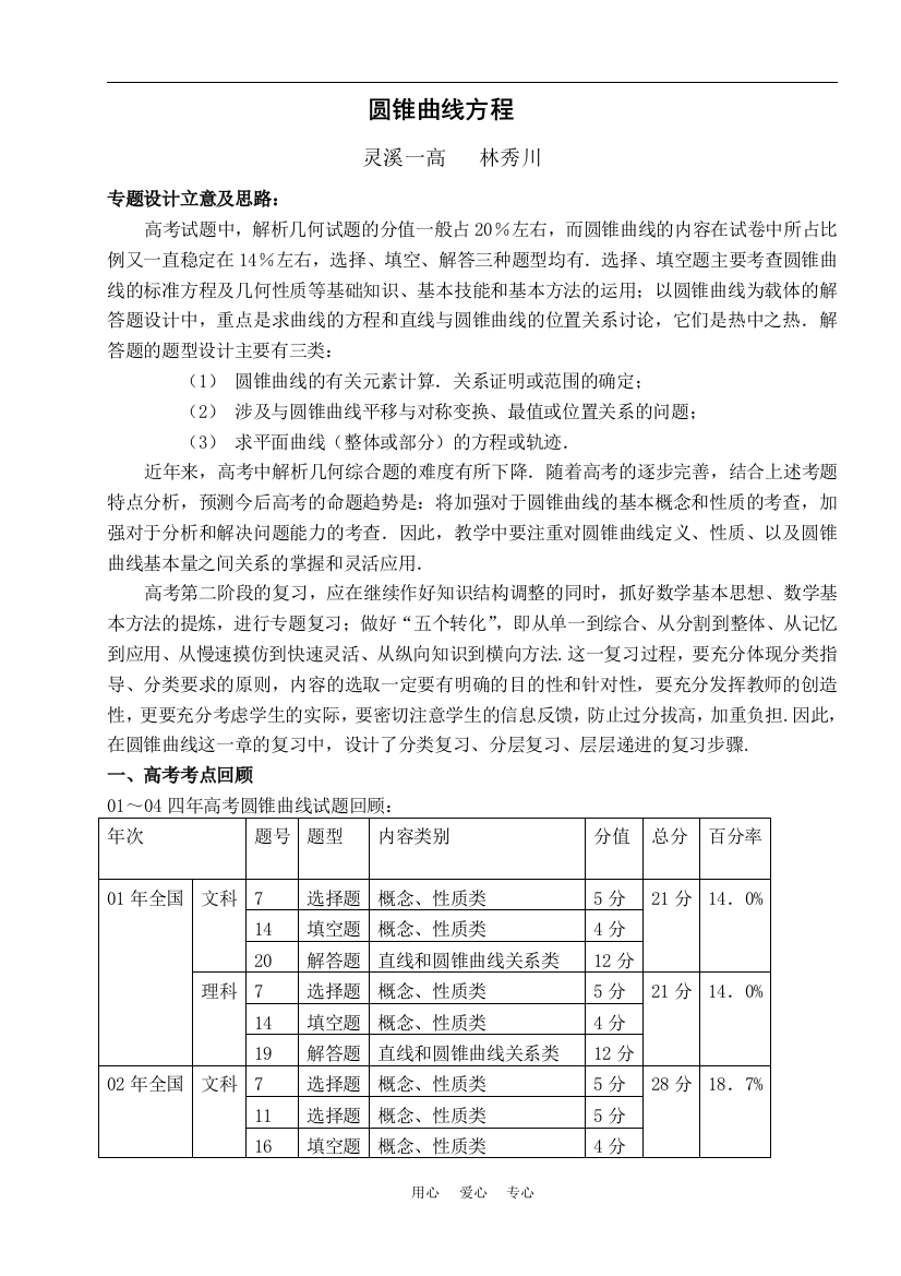 圆锥曲线方程（林秀川）