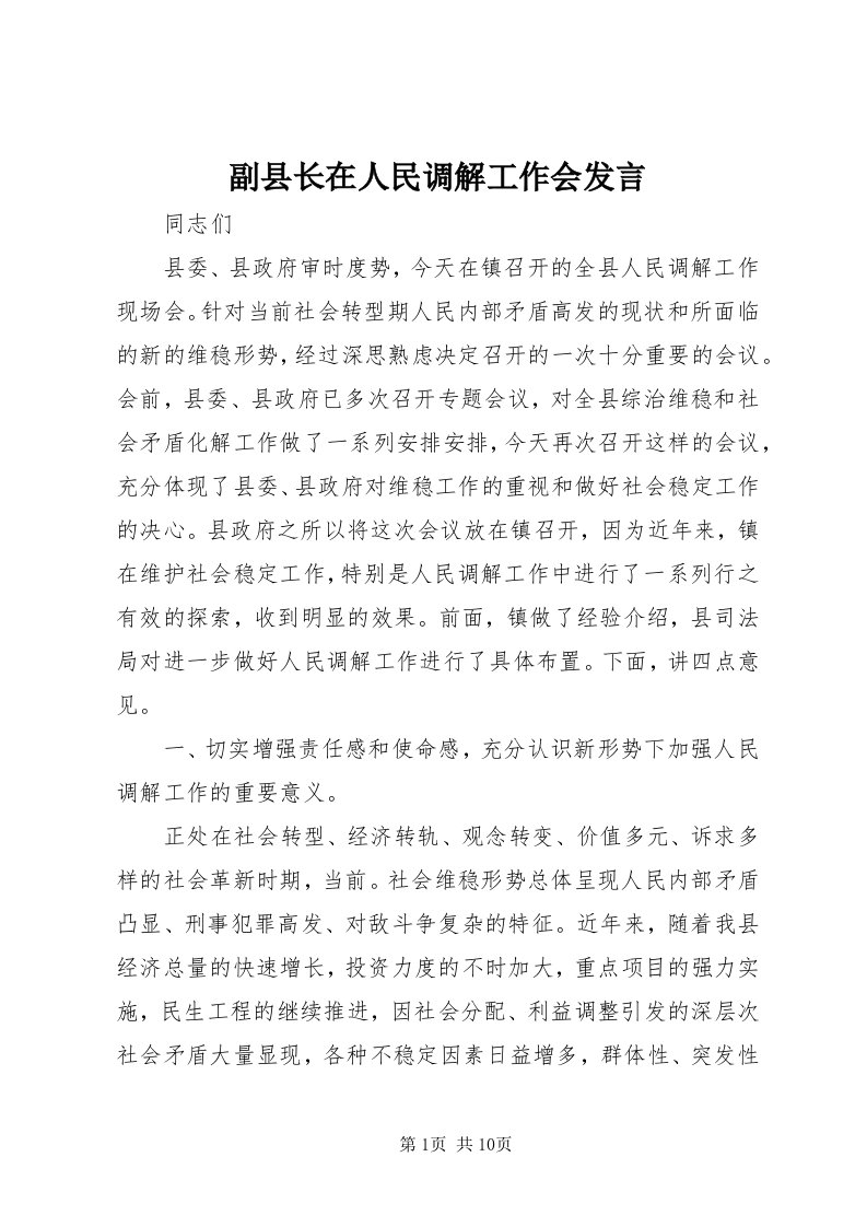 副县长在人民调解工作会讲话