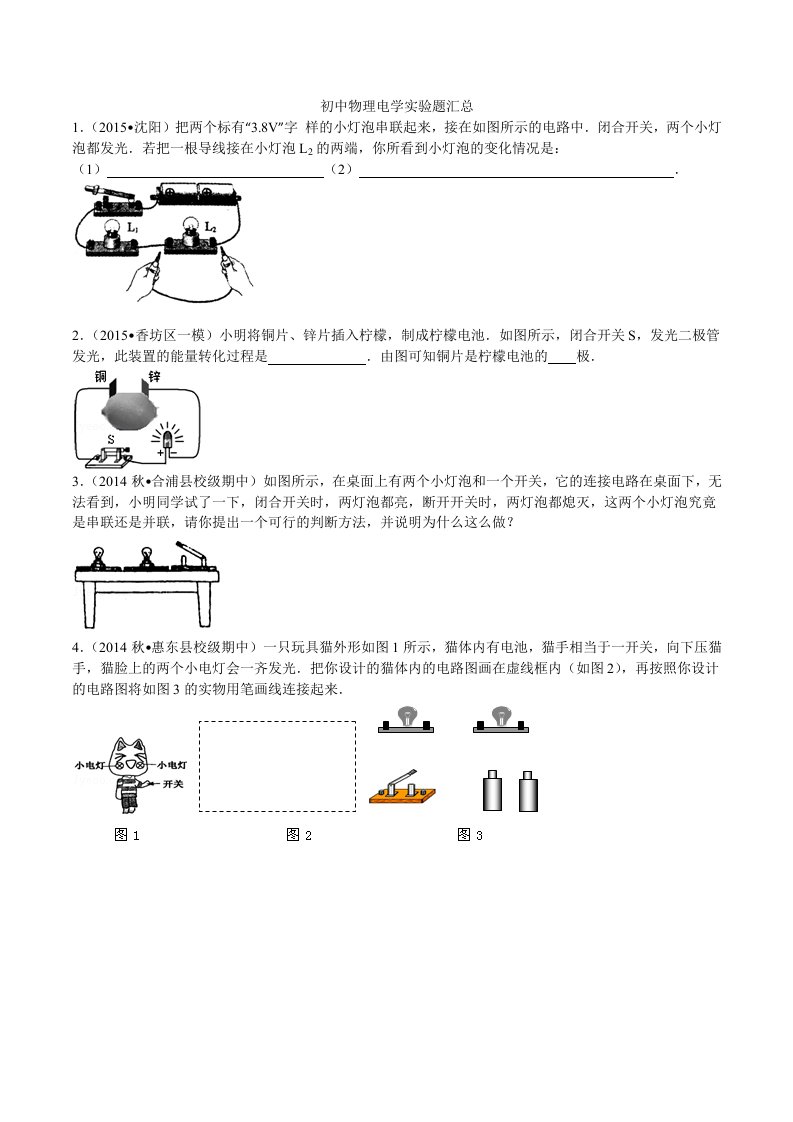 初中物理电学实验题