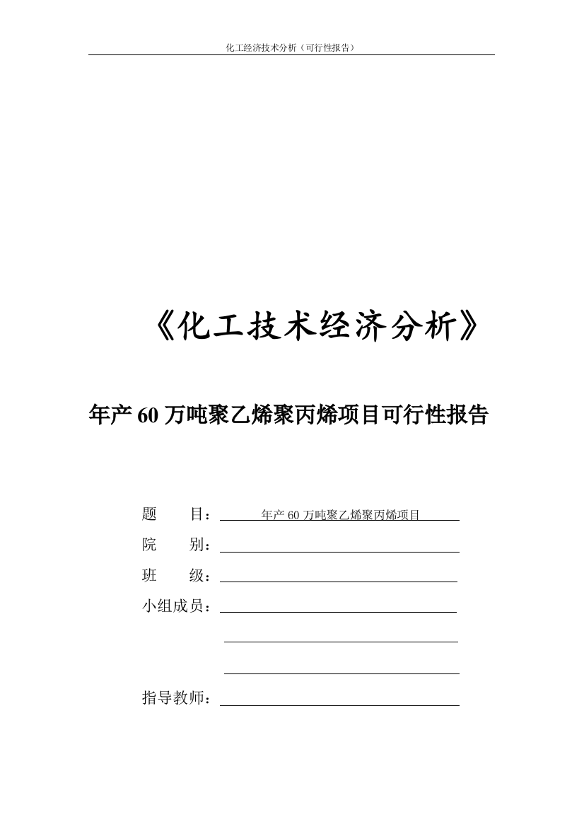 化工技术经济分析年产60万吨聚乙烯聚丙烯项目可行性报告