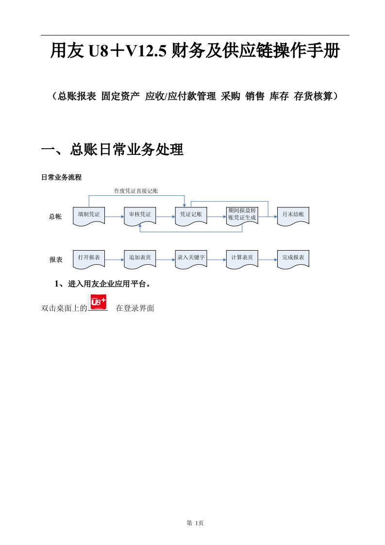 用友U8+V12.5财务及供应链操作手册