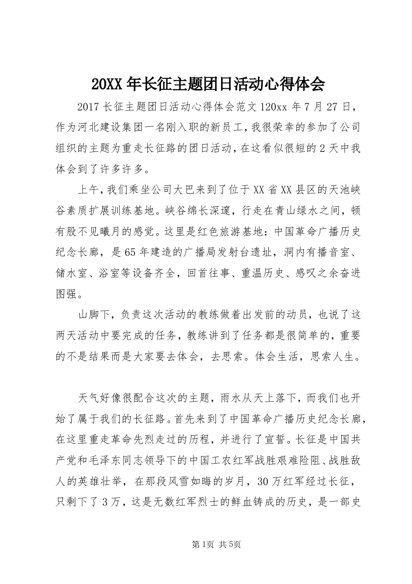 20XX年长征主题团日活动心得体会