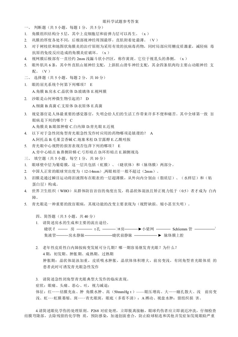 眼科学试题附答案精品