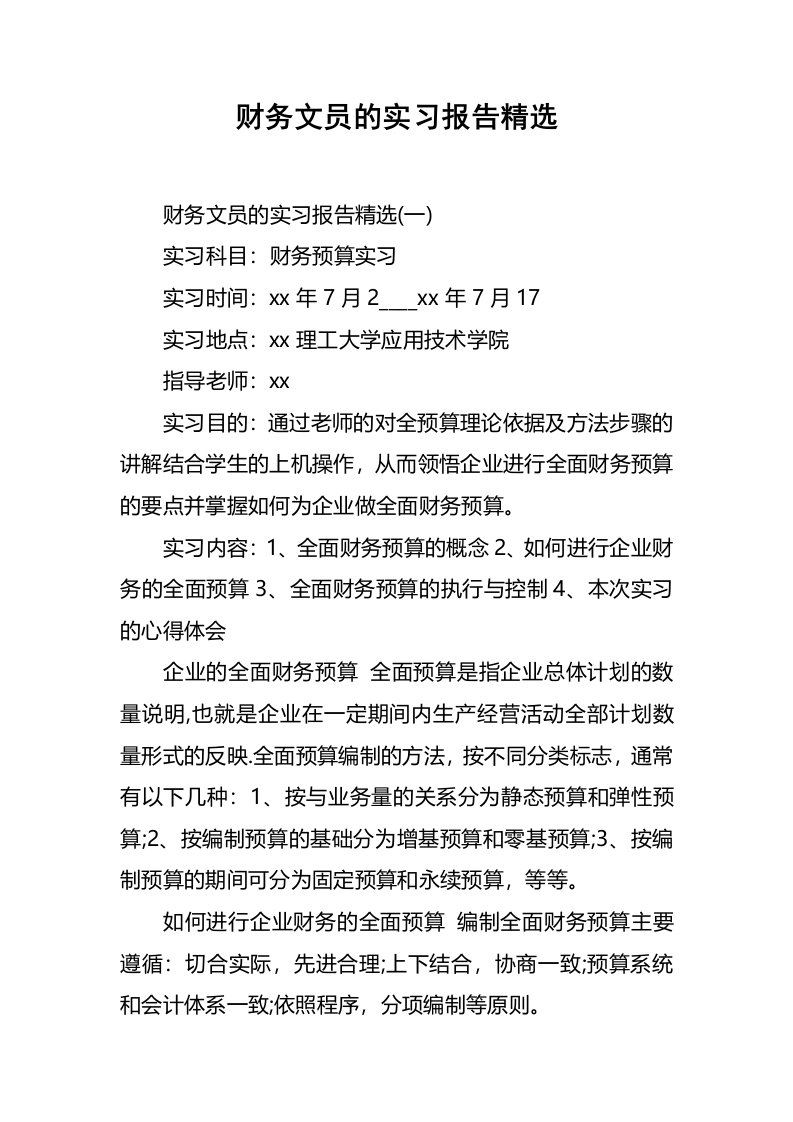 财务文员的实习报告