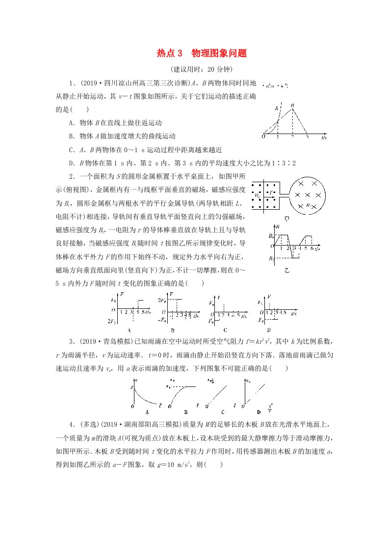 新课标2020高考物理二轮复习选择题热点3物理图象问题练习含解析