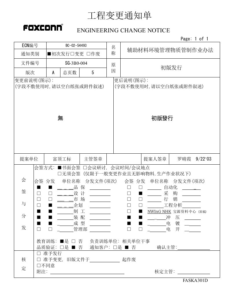 辅助材料环境管理物质管制ECN