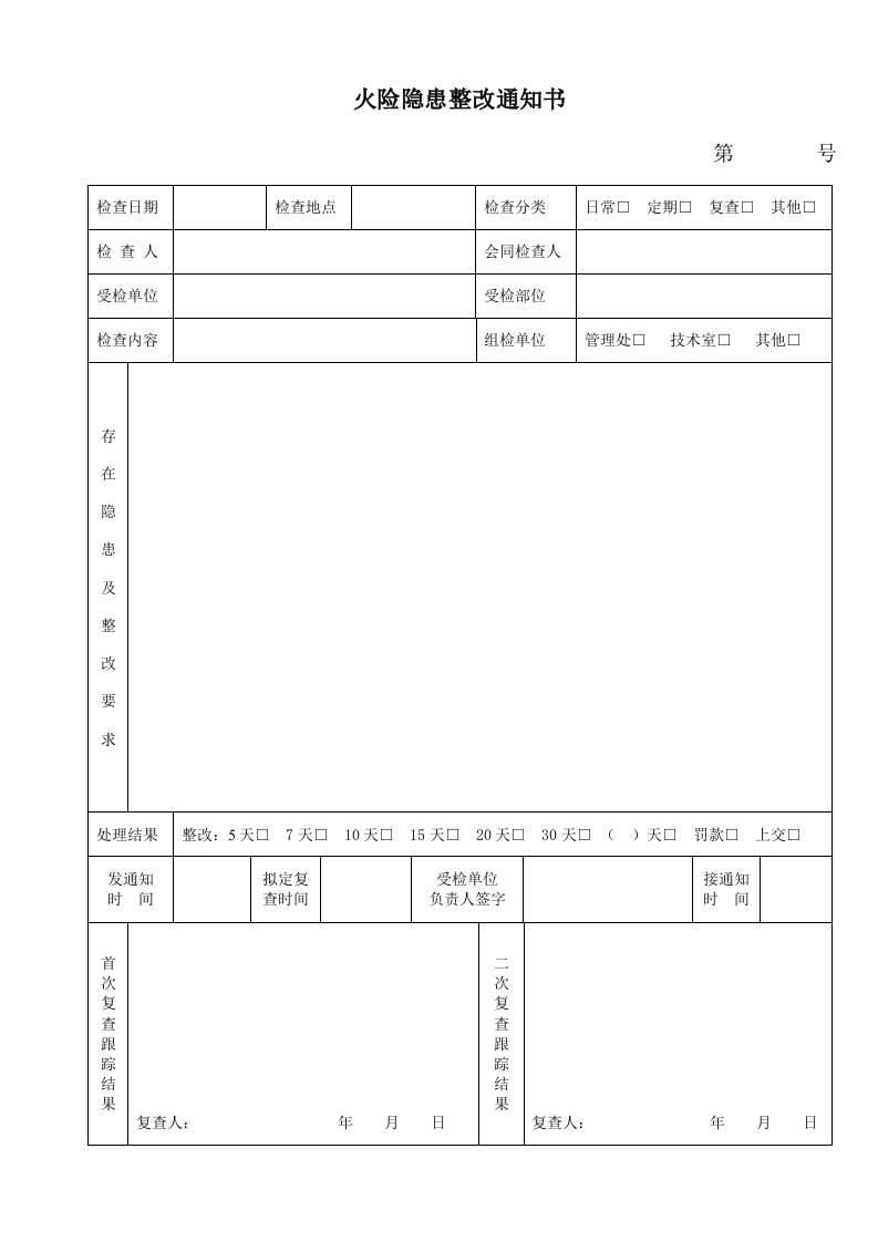 火灾隐患整改通知书