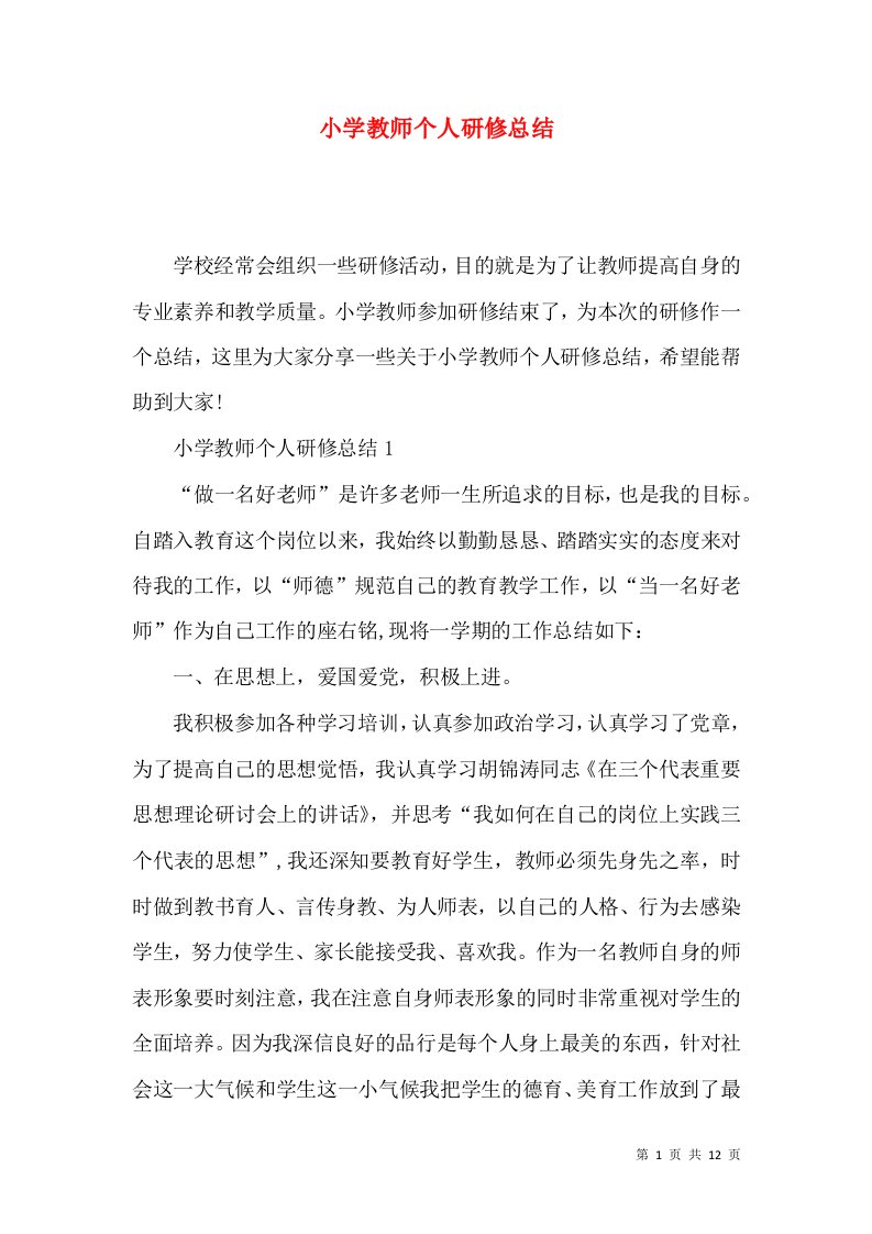 小学教师个人研修总结