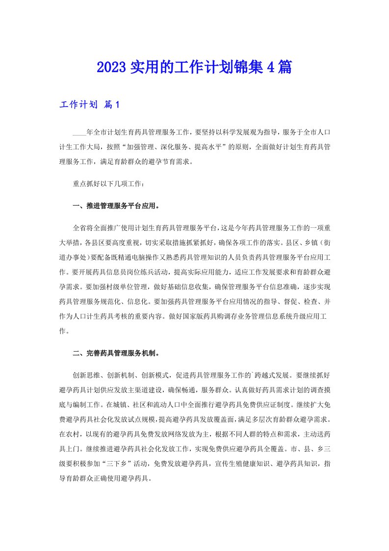 2023实用的工作计划锦集4篇