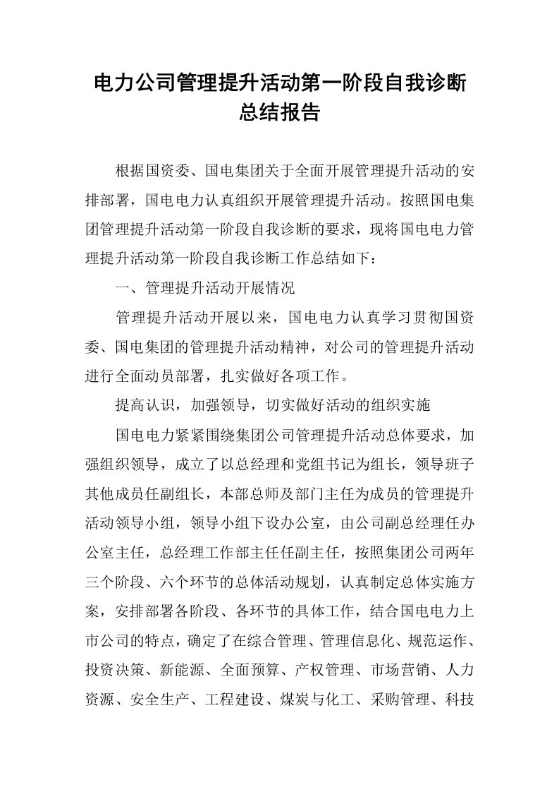 电力公司管理提升活动第一阶段自我诊断总结报告.docx