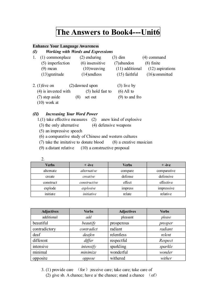 (精品)新世纪大学英语综合教程4课后答案unit-6