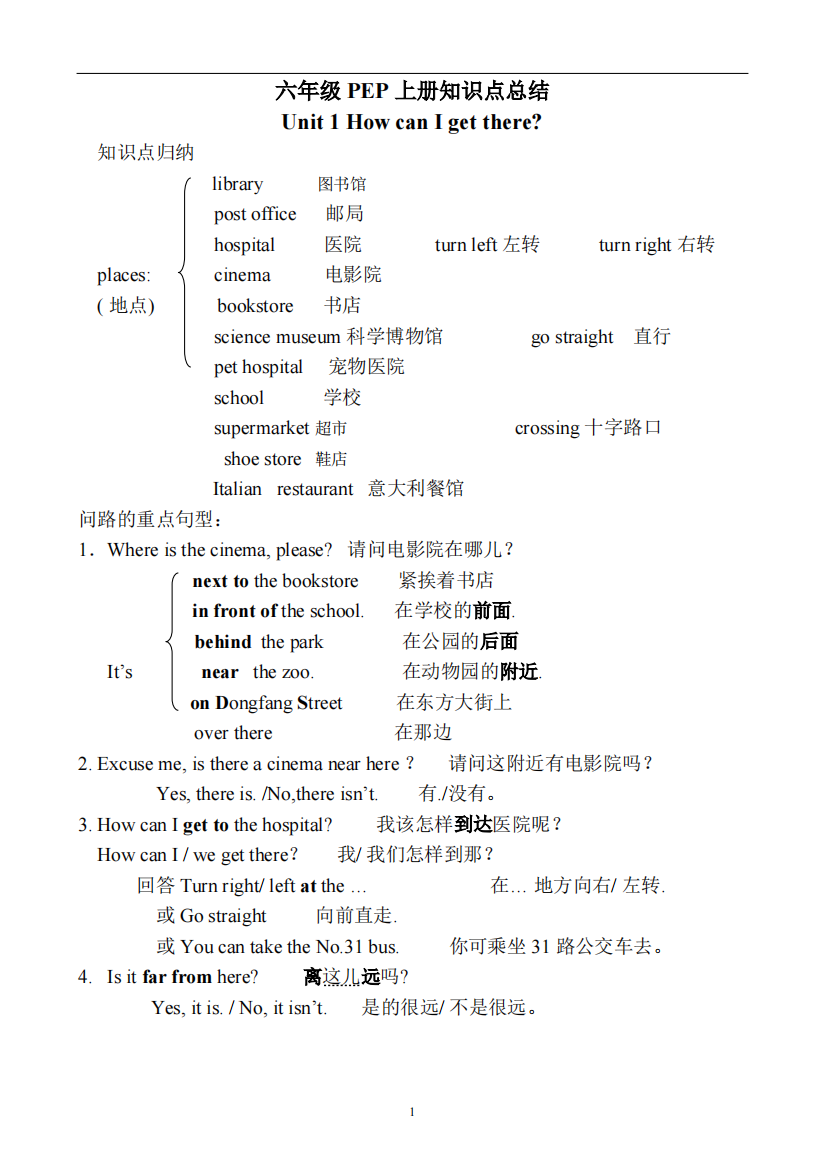 PEP小学英语六年级上册知识点归纳(精品文档)-共7页