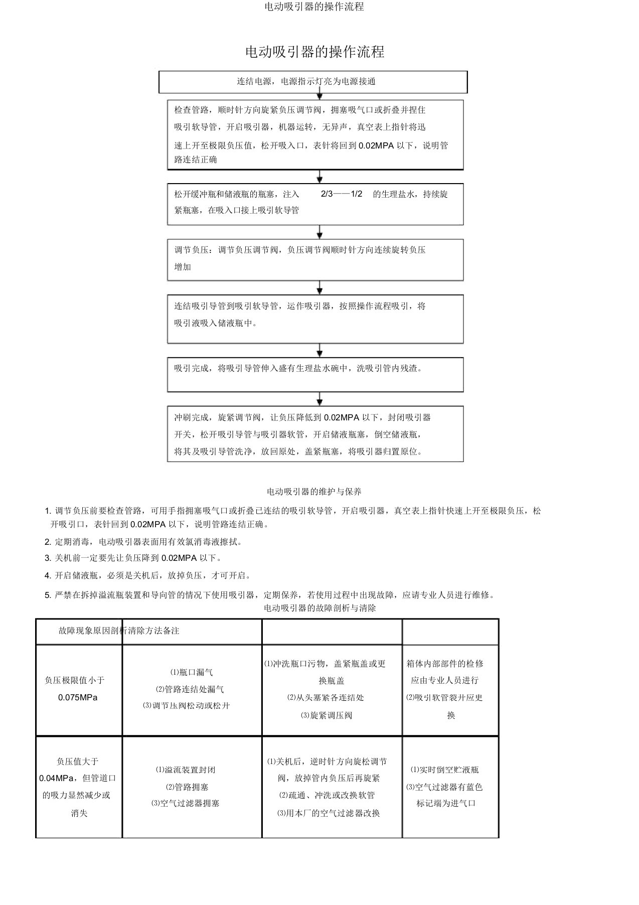 电动吸引器操作流程