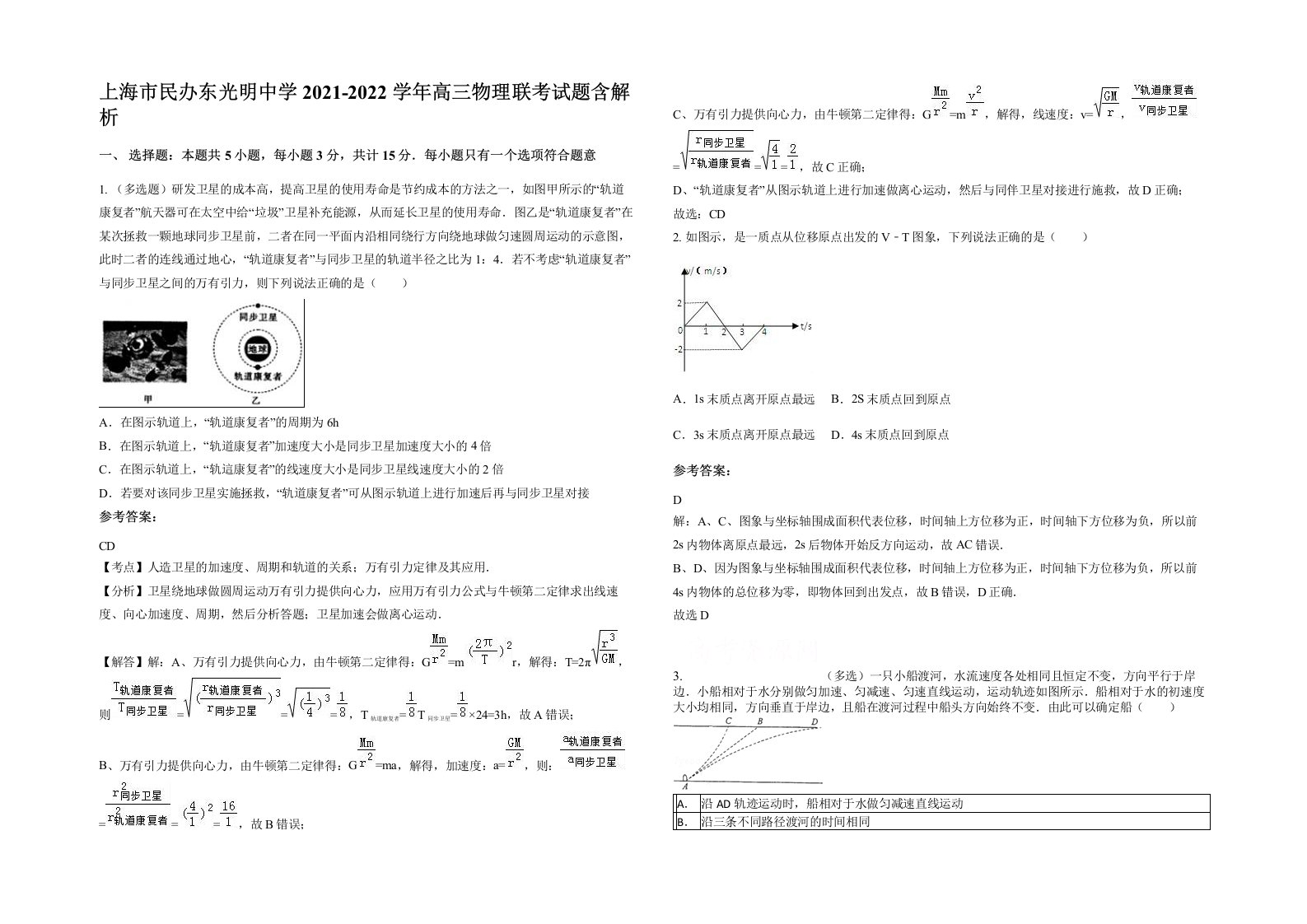 上海市民办东光明中学2021-2022学年高三物理联考试题含解析