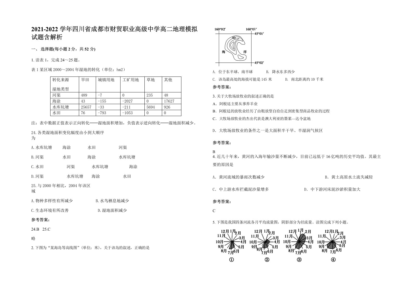 2021-2022学年四川省成都市财贸职业高级中学高二地理模拟试题含解析