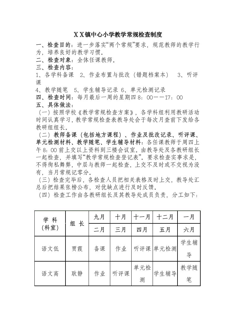 小学教学常规检查制度