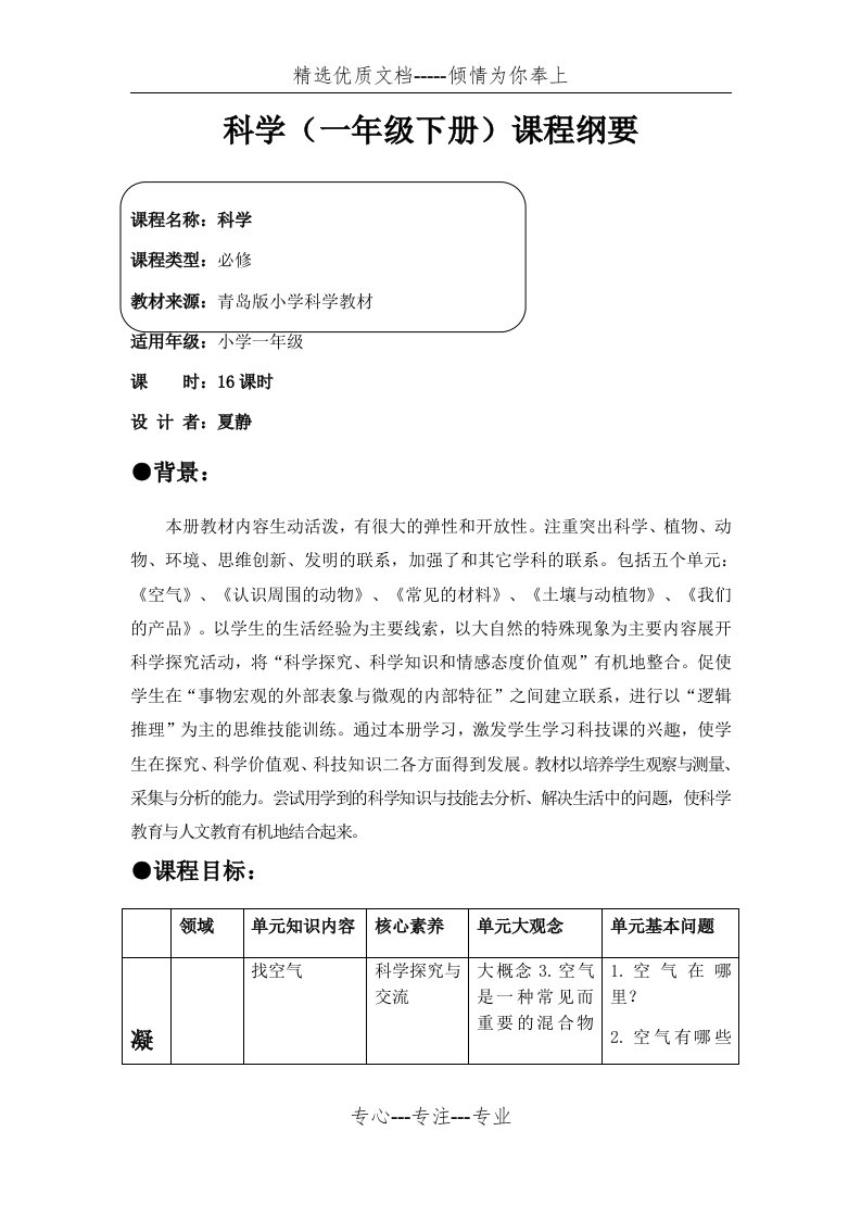 一年级科学下册学期课程纲要(共8页)