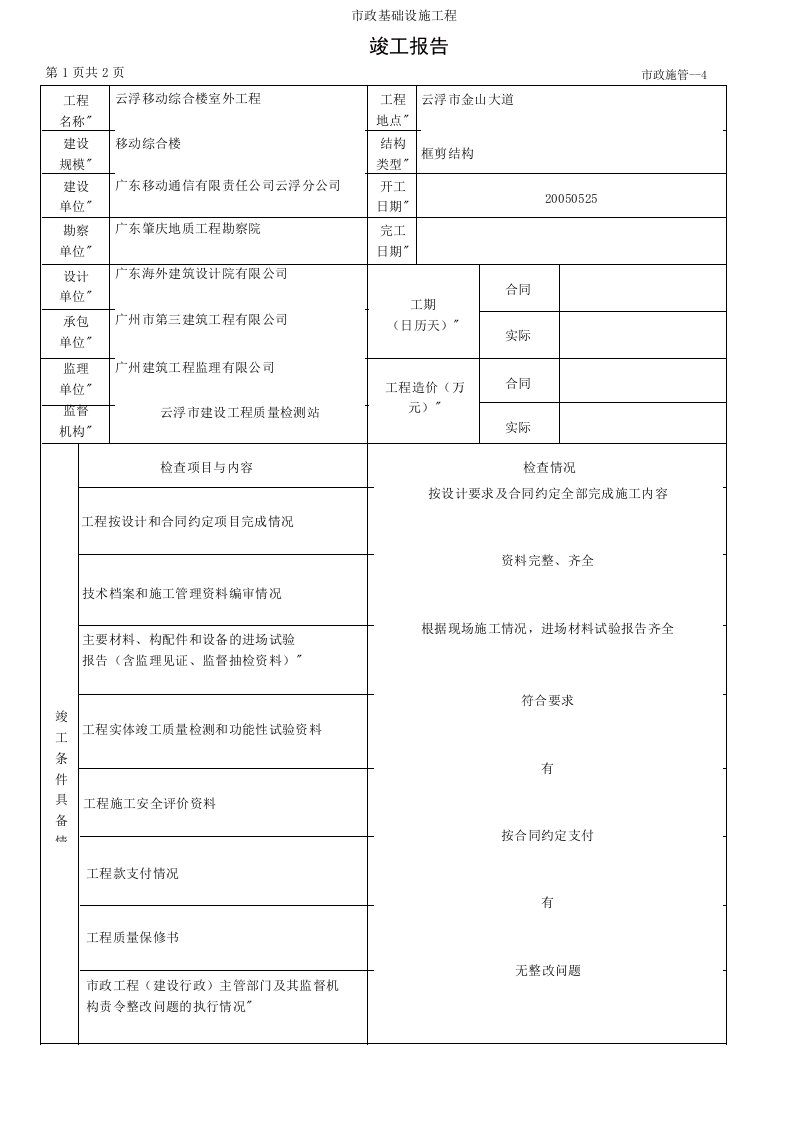 建筑工程-市政竣工报告2