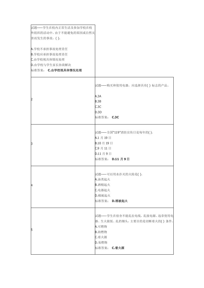 大学生安全教育试题