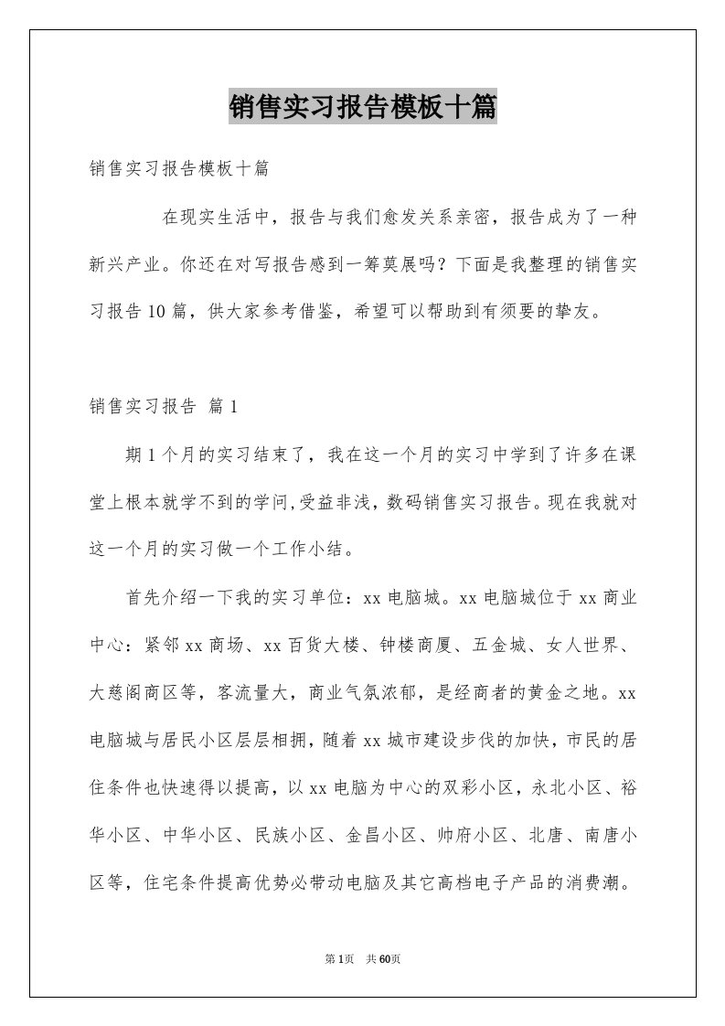 销售实习报告模板十篇