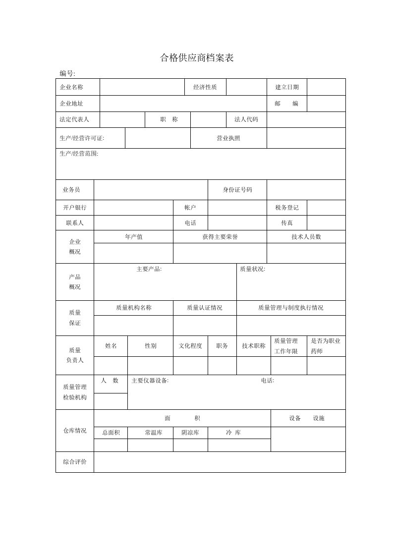 合格供应商档案表1