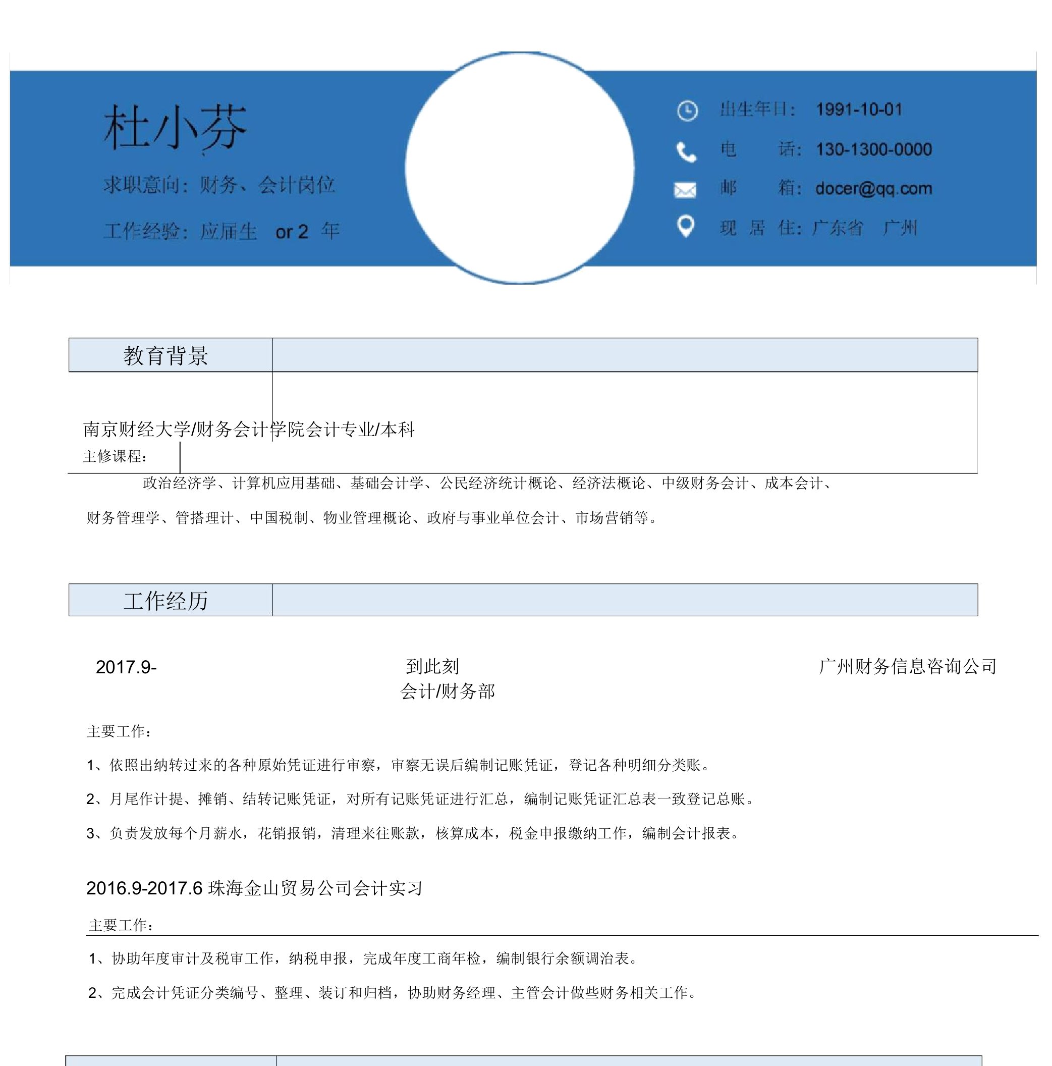 财务会计简历求职模版