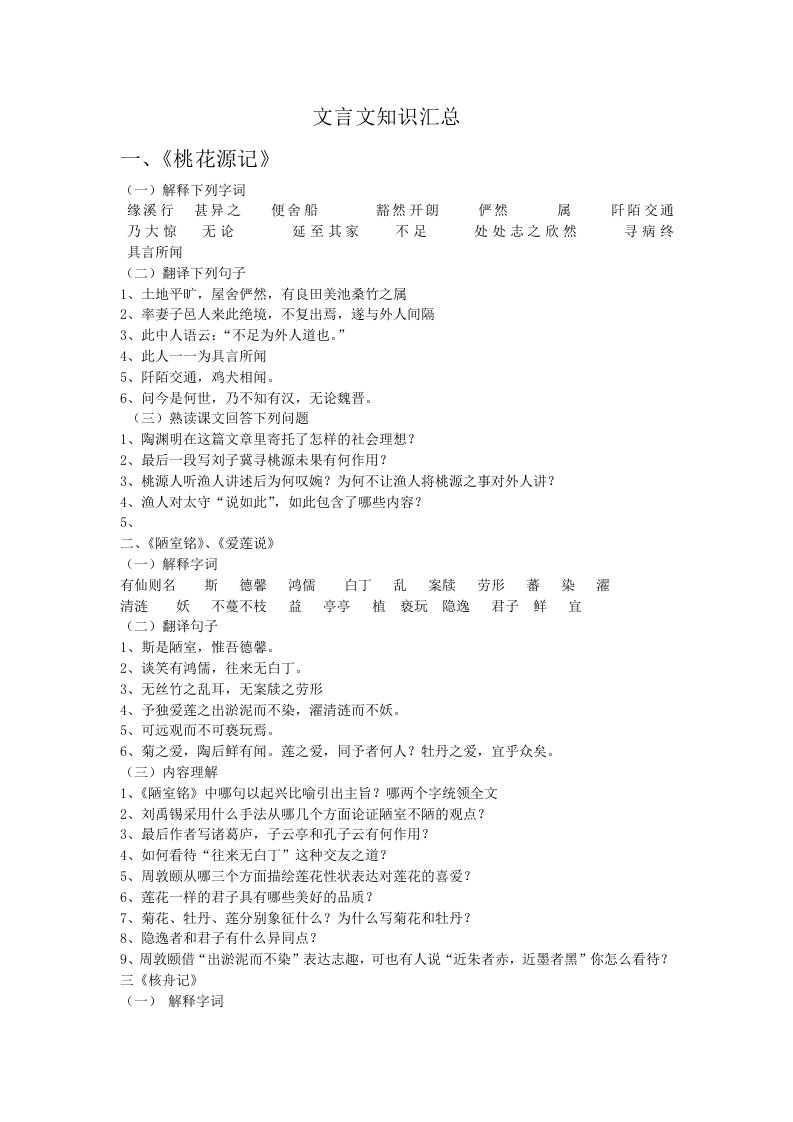 八年级下语文文言文知识汇总