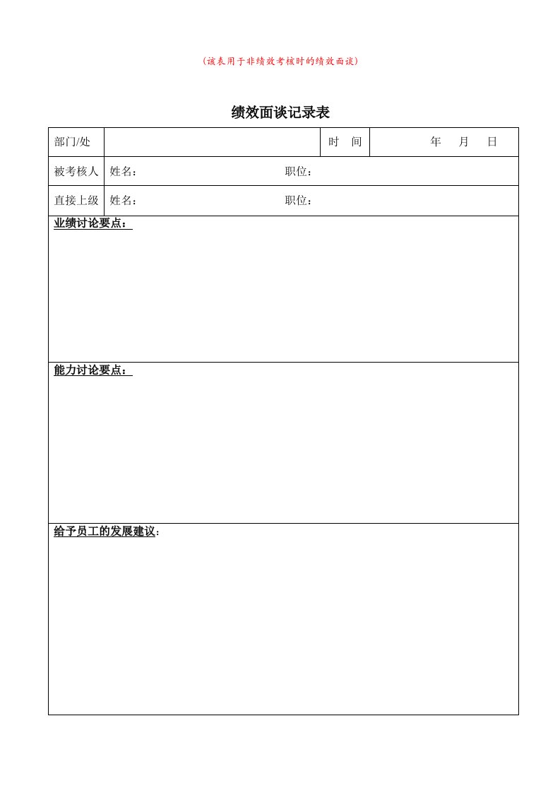 绩效管理表格-附件：绩效面谈记录表