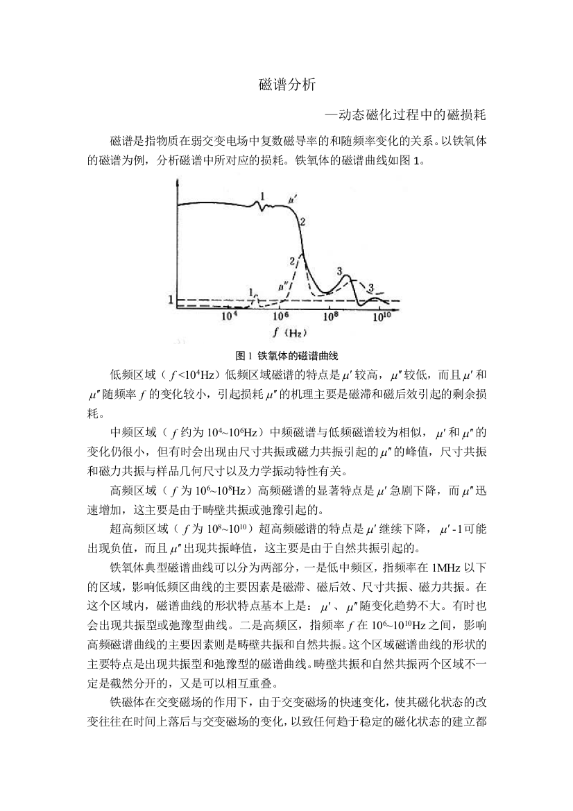 磁谱分析动态磁化过程中的磁损耗