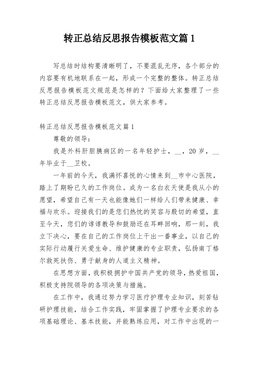 转正总结反思报告模板范文篇1