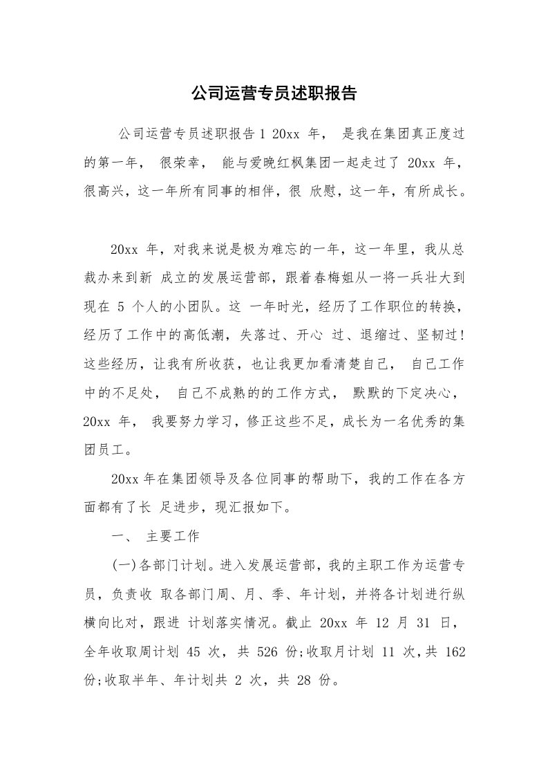 求职离职_述职报告_公司运营专员述职报告