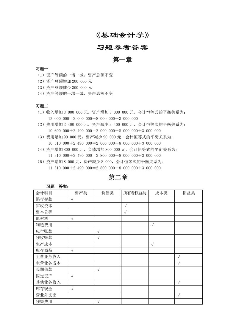 基础会计课后习题答案