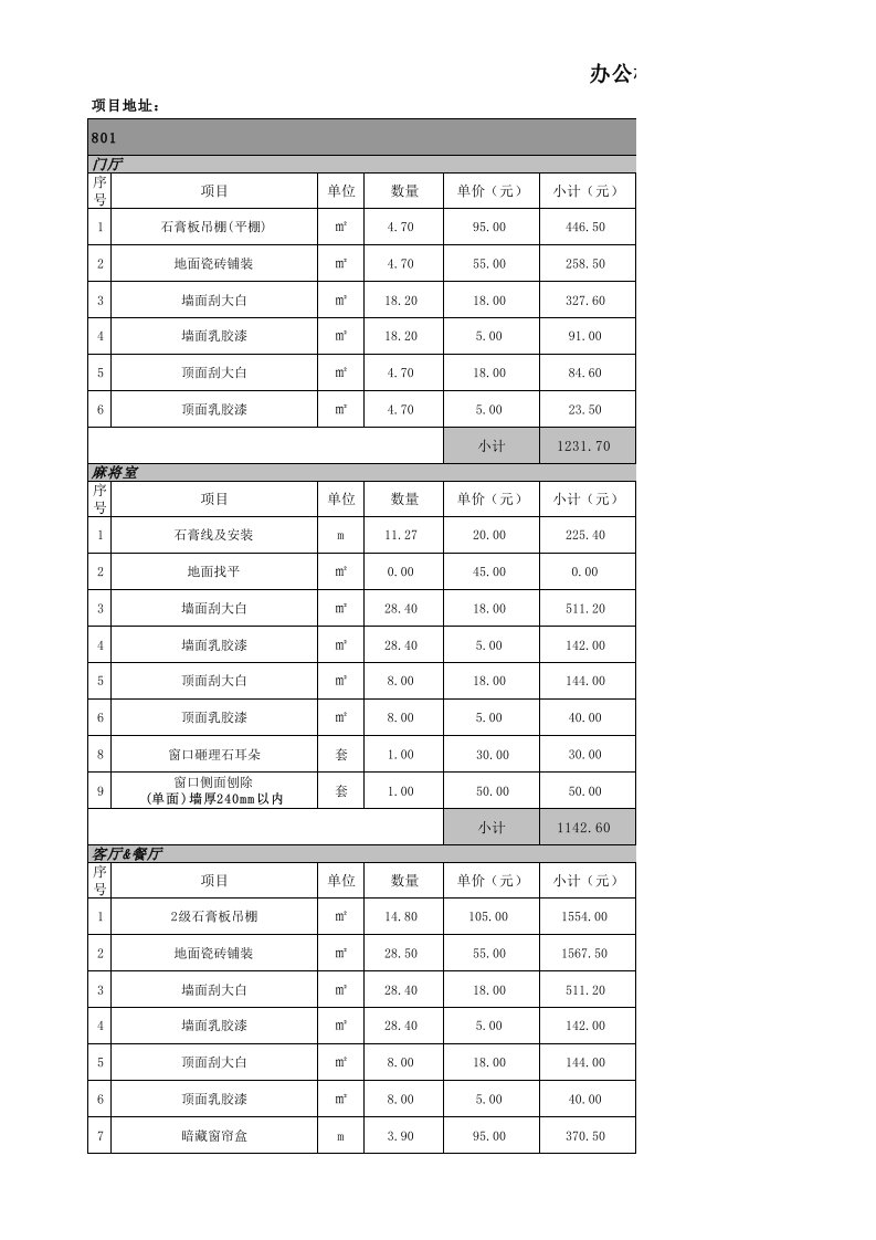 工装预算模版