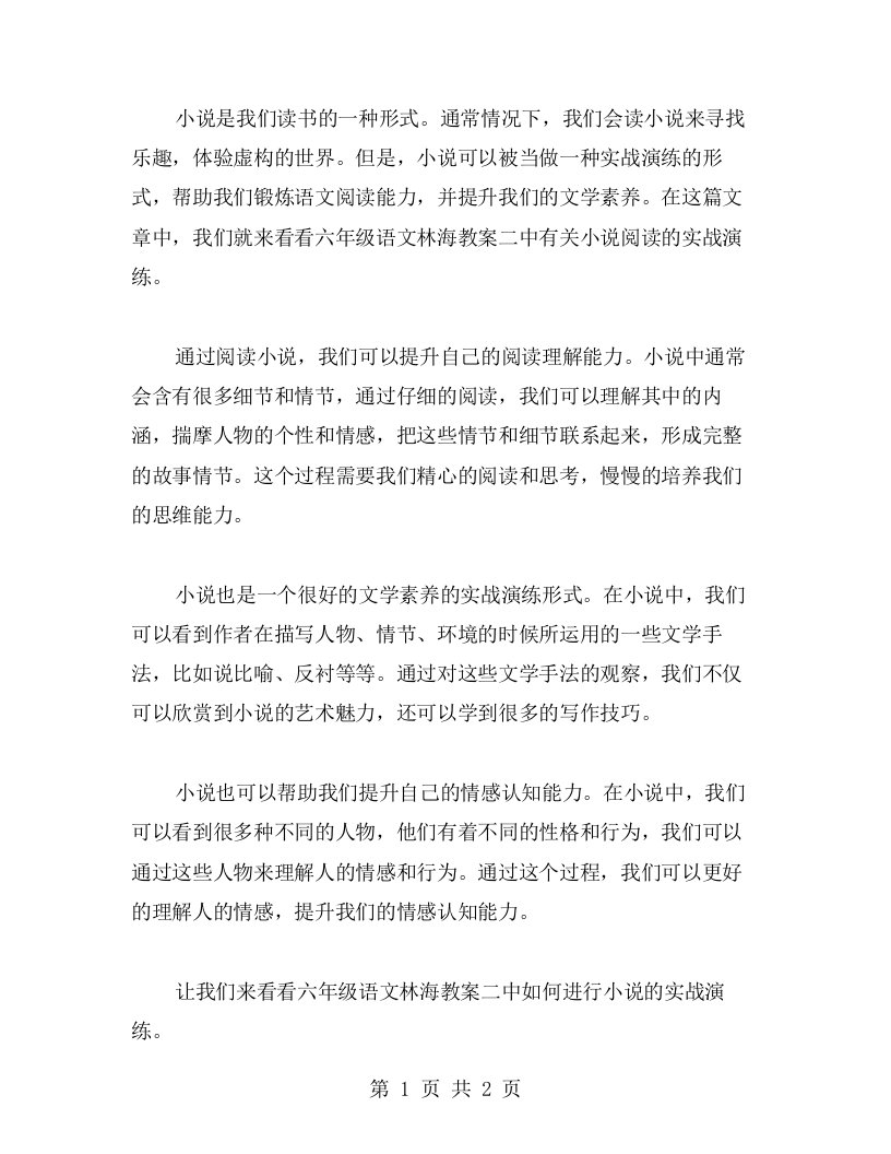 小说阅读实战演练——六年级语文林海教案二