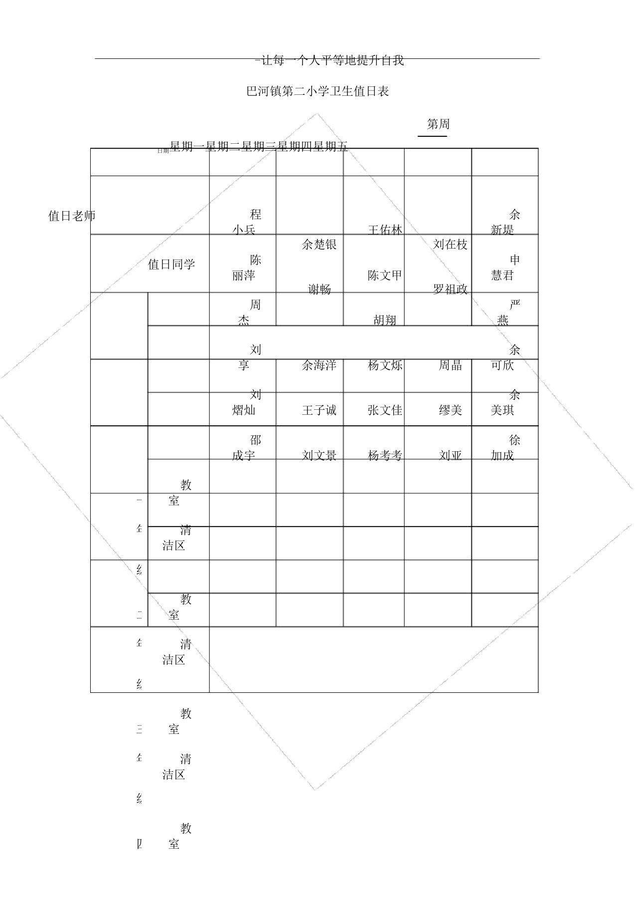 小学卫生值日评分表格