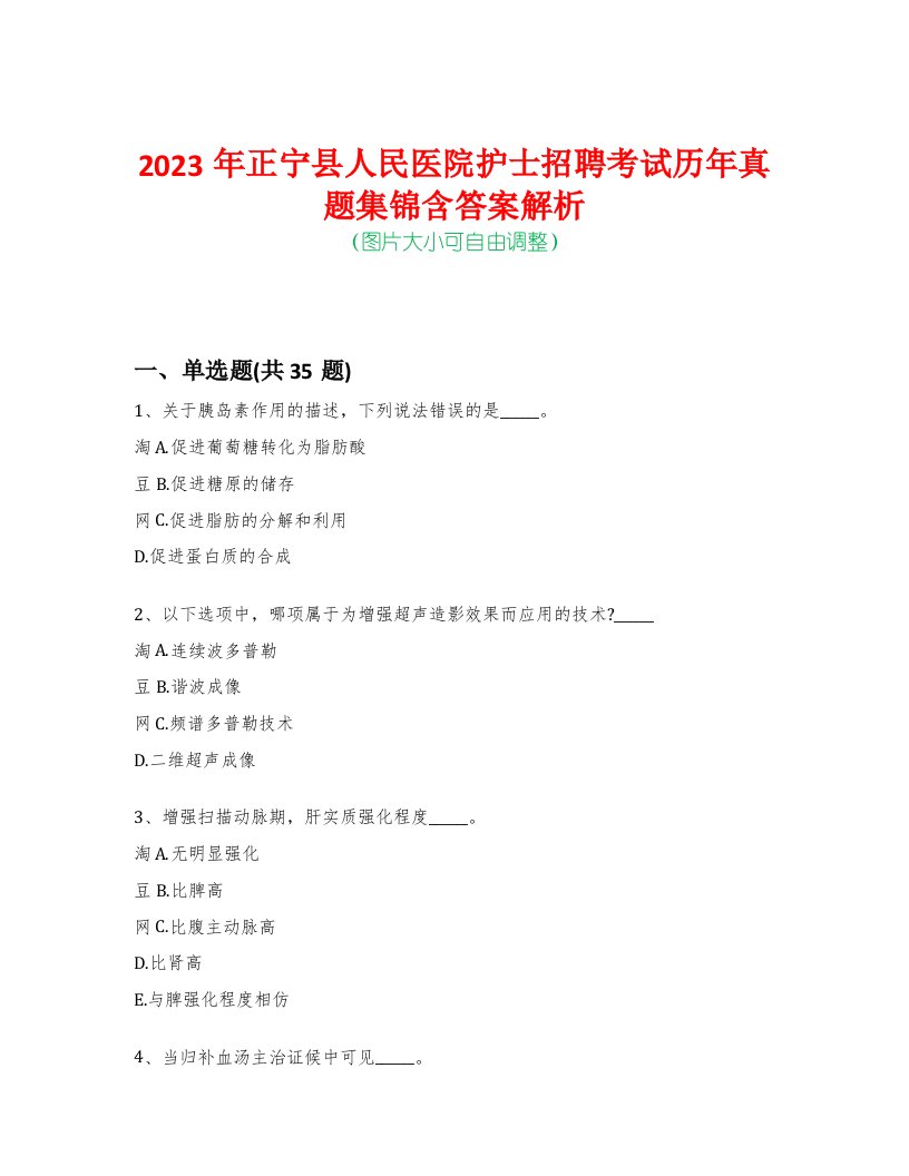 2023年正宁县人民医院护士招聘考试历年真题集锦含答案解析荟萃