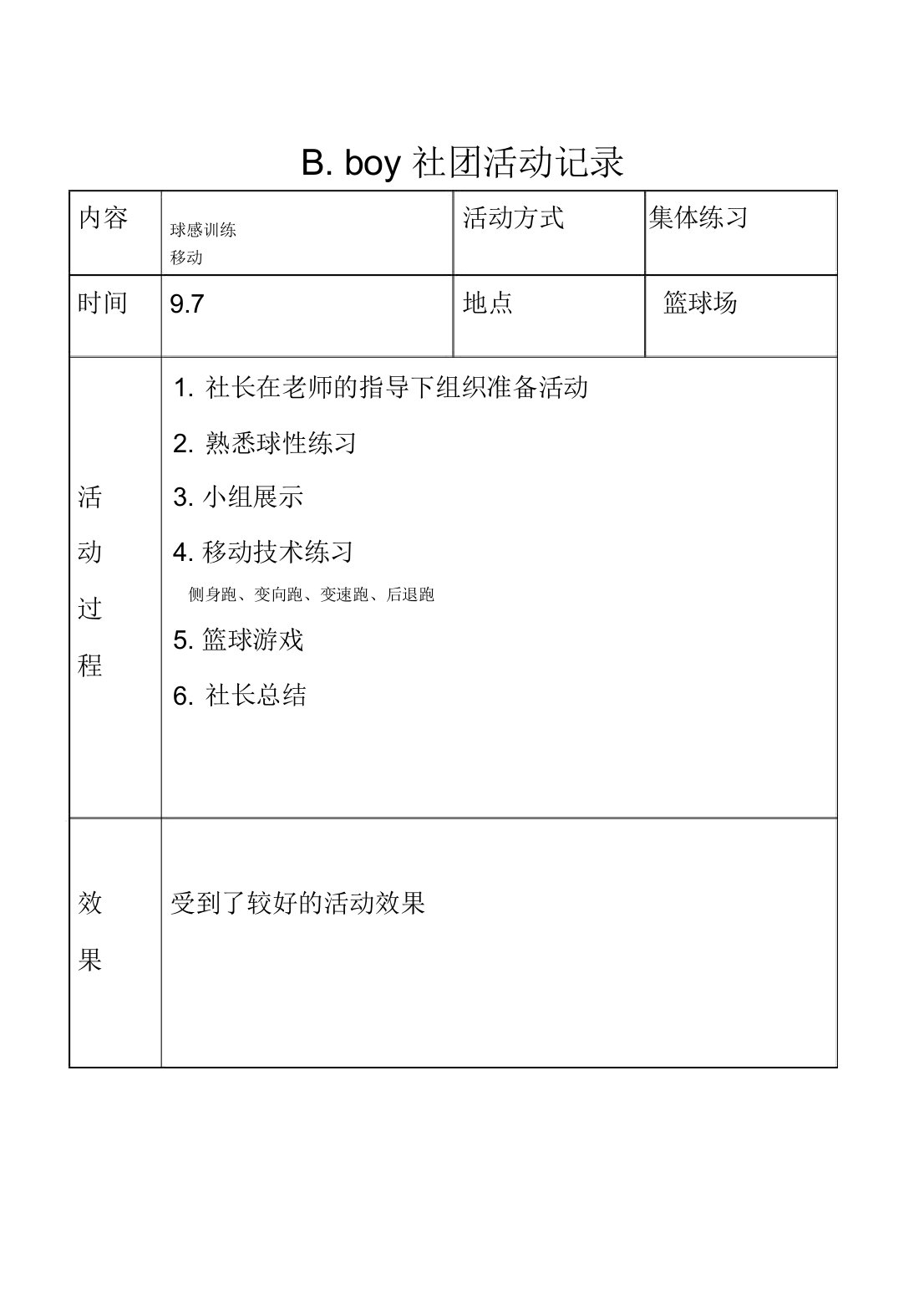 小学篮球社团活动记录