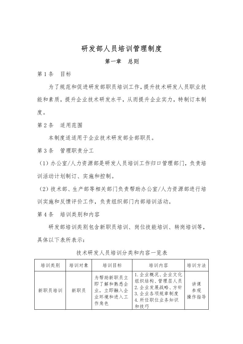 研发部人员培训管理新规制度