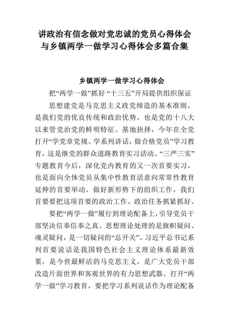 讲政治有信念做对党忠诚的党员心得体会与乡镇两学一做学习心得体会多篇合集