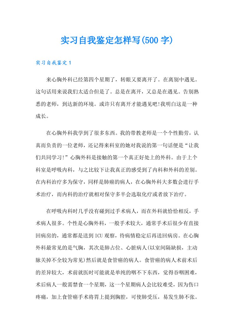 实习自我鉴定怎样写(500字)