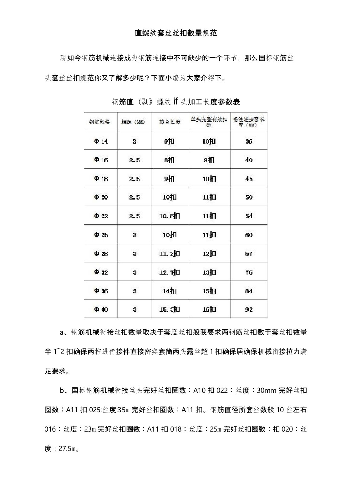 直螺纹套丝丝扣数量规范