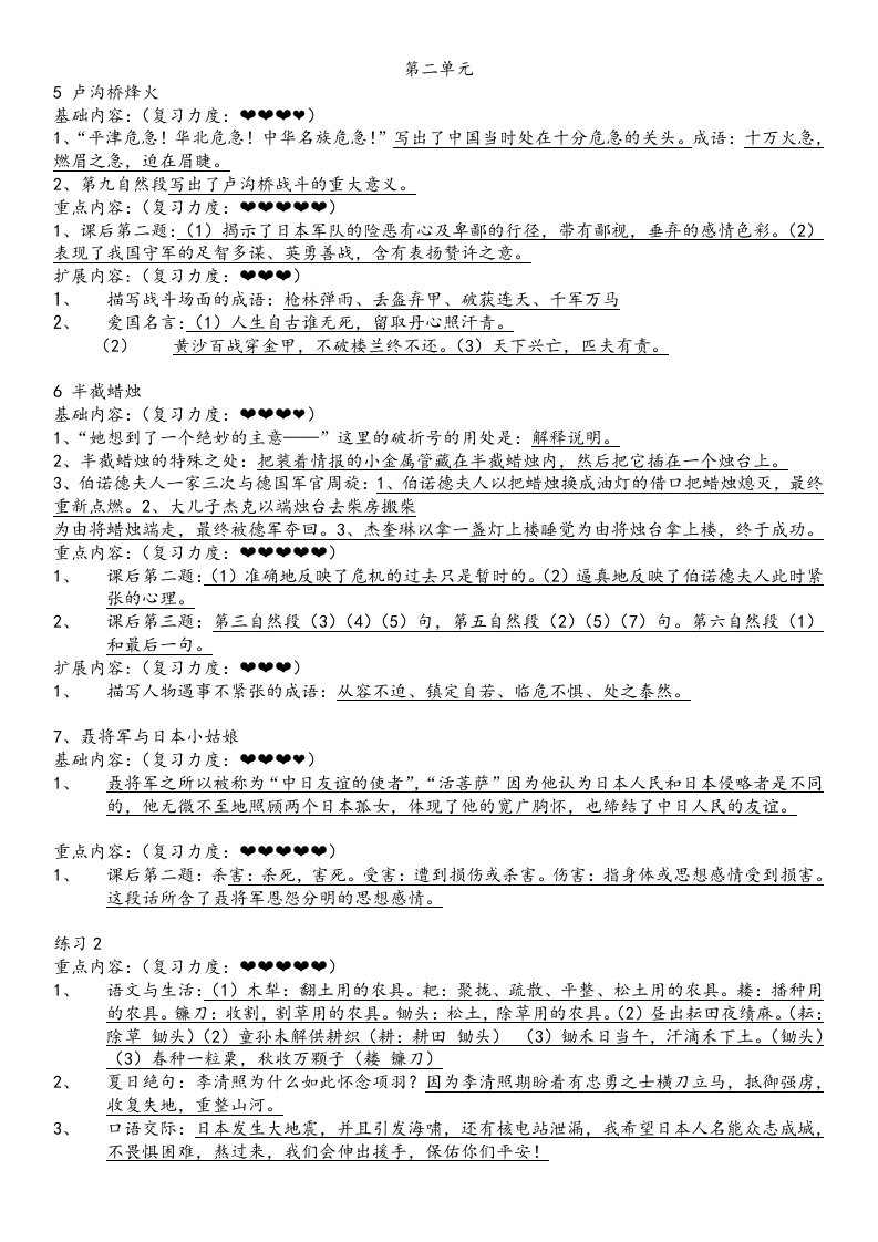 小学语文苏教版六年级下册全册复习资料