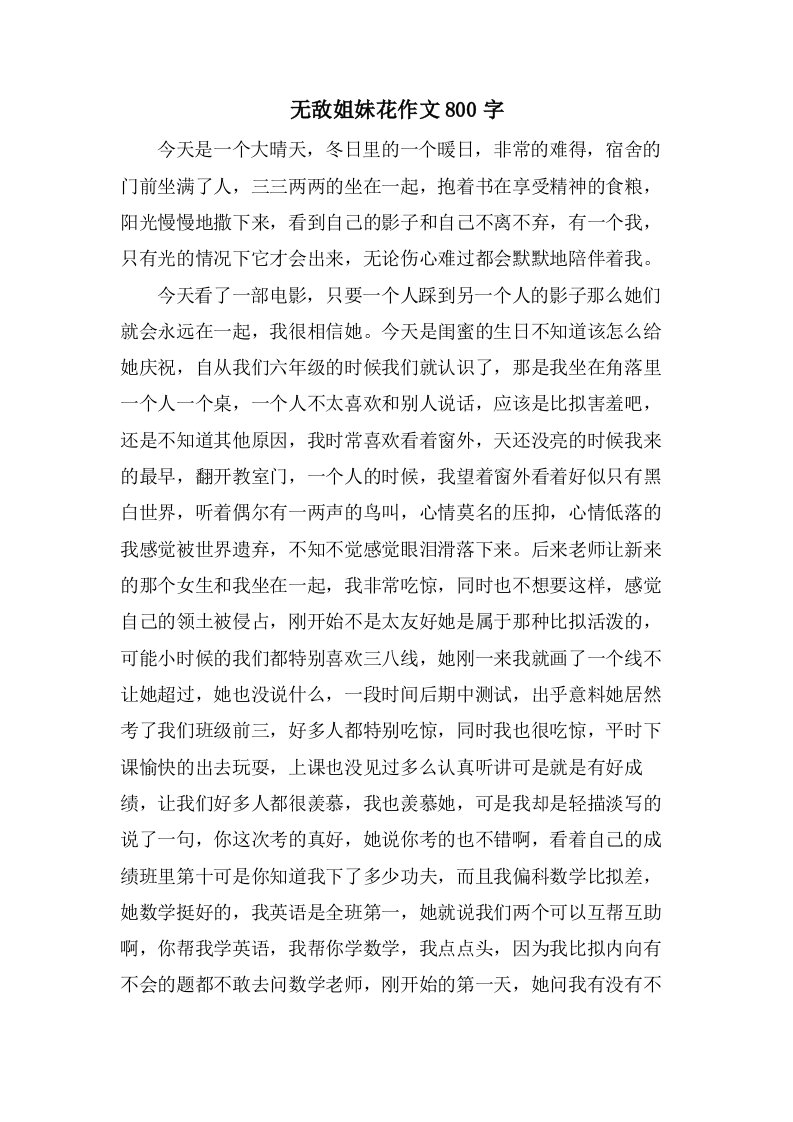 无敌姐妹花作文800字