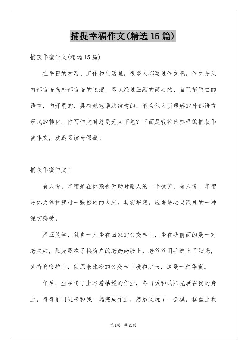 捕捉幸福作文精选15篇