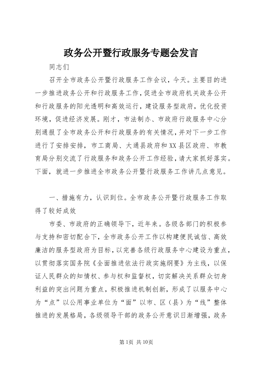 政务公开暨行政服务专题会发言