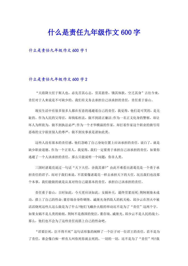 什么是责任九年级作文600字