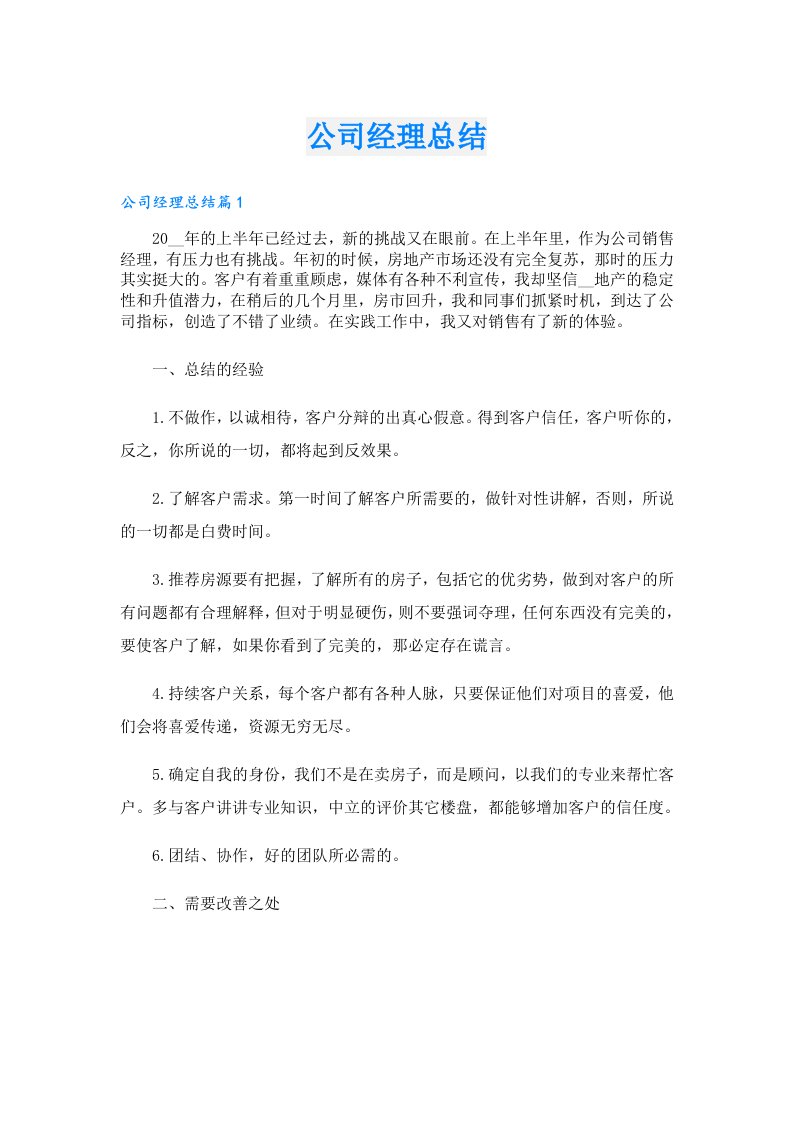 公司经理总结